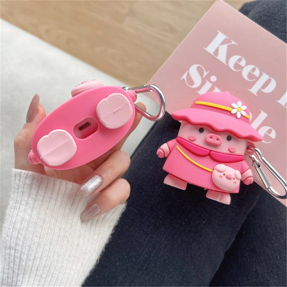 For Apple AirPods with Charging Case (2016)/(2019)/AirPods with Wireless Charging Case (2019) Piggy with Hat Design Shockproof Earphone Silicone Case Charging Box Protective Cover with Hook - 5