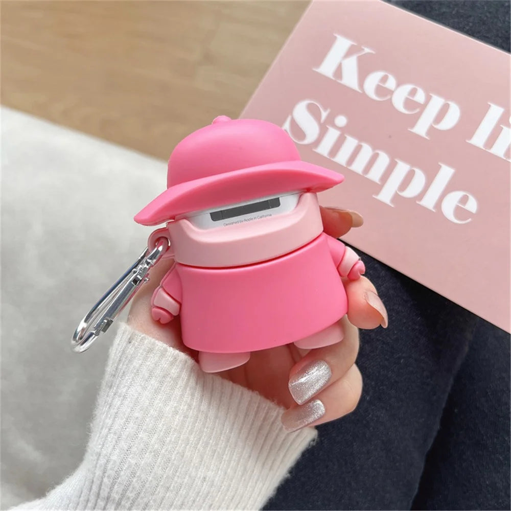 For Apple AirPods with Charging Case (2016)/(2019)/AirPods with Wireless Charging Case (2019) Piggy with Hat Design Shockproof Earphone Silicone Case Charging Box Protective Cover with Hook - 6