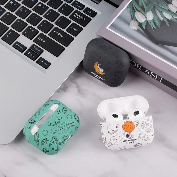 For Apple AirPods 3 TPU Water Transfer Printing Earphone Charging Case Shockproof Protective Cover - Black Astronaut - 2