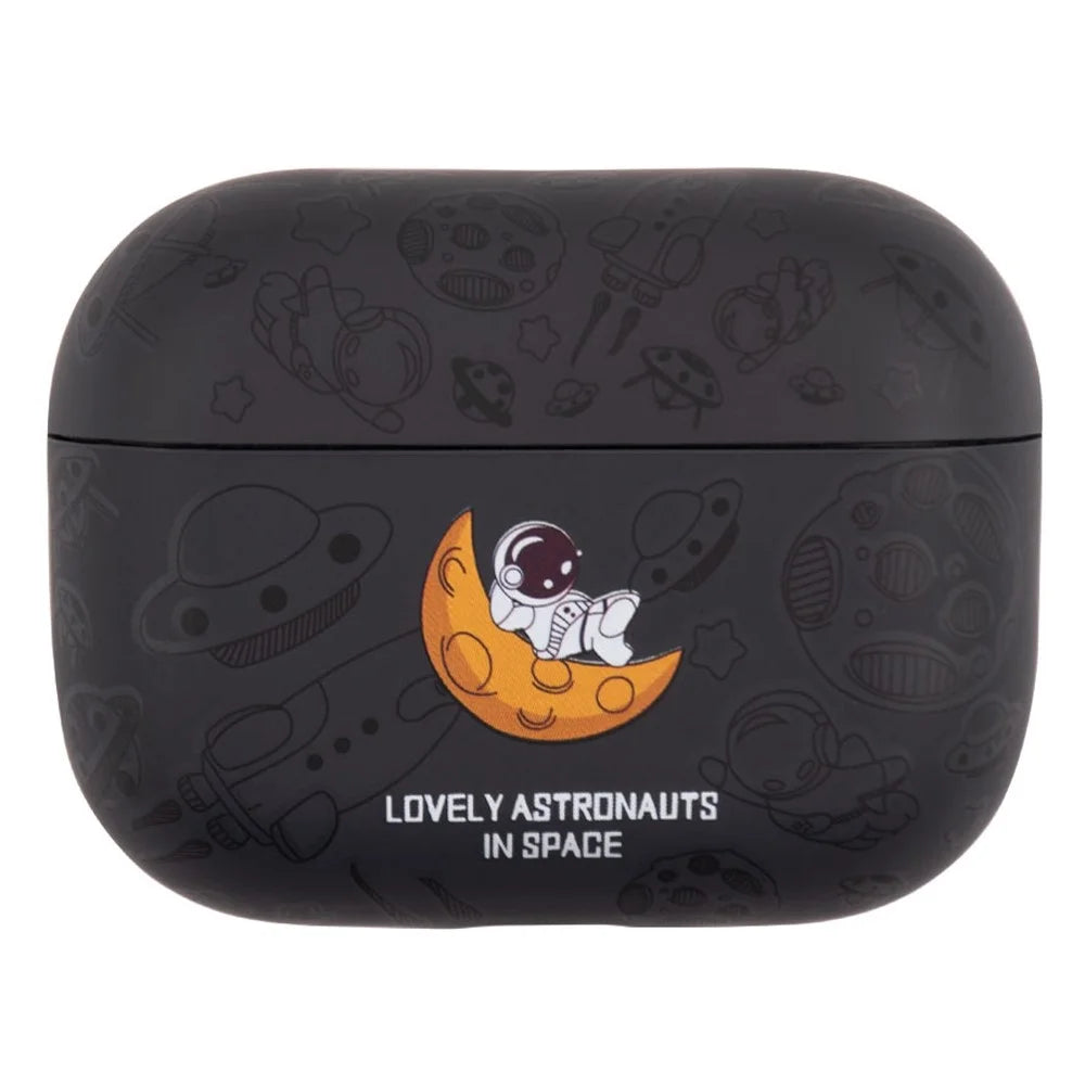 For Apple AirPods Pro Water Transfer Printing TPU Earphone Charging Case Anti-fall Protective Cover - Black Astronaut - 1