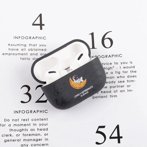 For Apple AirPods Pro Water Transfer Printing TPU Earphone Charging Case Anti-fall Protective Cover - Black Astronaut - 2