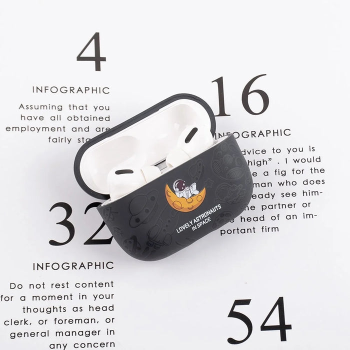 For Apple AirPods Pro Water Transfer Printing TPU Earphone Charging Case Anti-fall Protective Cover - Black Astronaut - 2