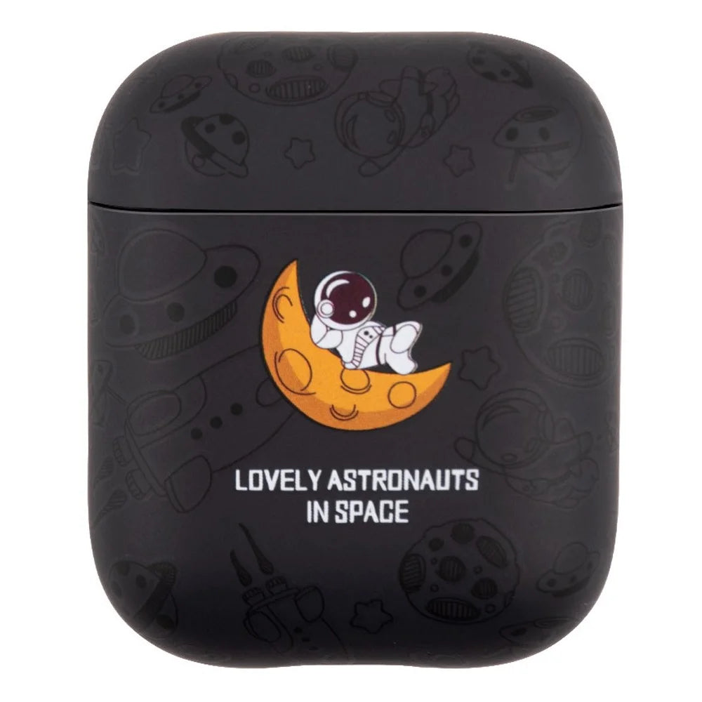 For Apple AirPods with Wireless Charging Case (2019) / AirPods with Charging Case (2019) / (2016) TPU Earphone Charging Case Water Transfer Printing Protective Cover - Black Astronaut - 1