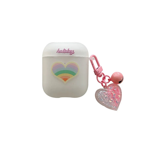 For Apple AirPods with Charging Case (2016) / (2019) / AirPods with Wireless Charging Case (2019) Rainbow Heart Pattern Earphone Case Anti-shock Soft TPU Protective Cover with Heart Pendant - 1