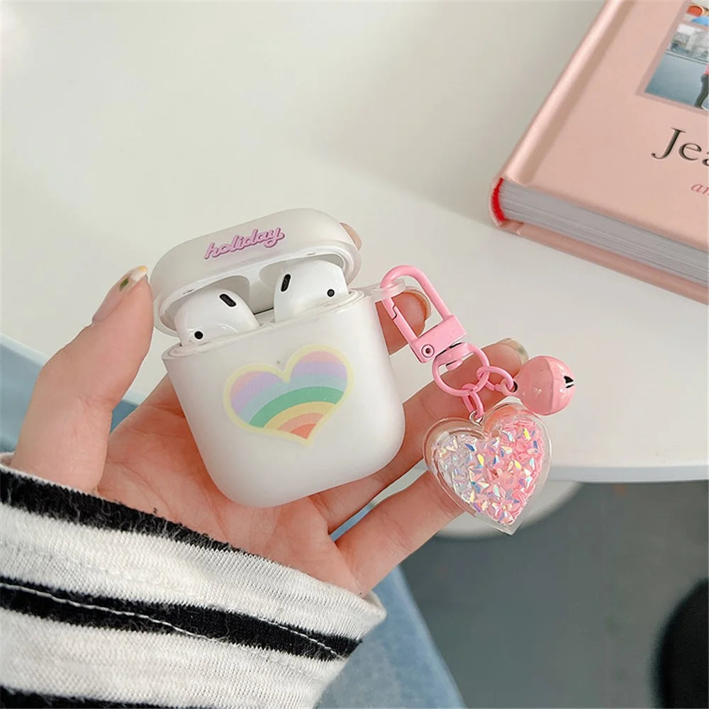 For Apple AirPods with Charging Case (2016) / (2019) / AirPods with Wireless Charging Case (2019) Rainbow Heart Pattern Earphone Case Anti-shock Soft TPU Protective Cover with Heart Pendant - 4