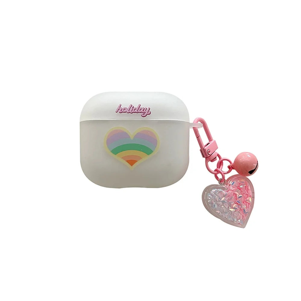 For Apple AirPods 3 Rainbow Heart Pattern Anti-drop Earphone Case Durable Soft TPU Protective Cover with Heart Pendant - 1