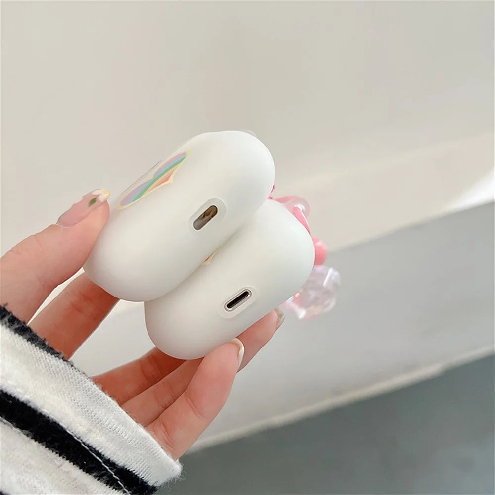 For Apple AirPods 3 Rainbow Heart Pattern Anti-drop Earphone Case Durable Soft TPU Protective Cover with Heart Pendant - 5