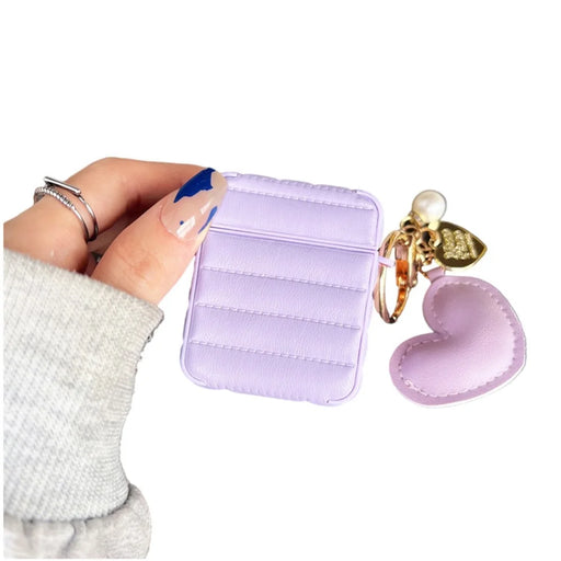 For Apple AirPods with Charging Case (2016) / (2019) / AirPods with Wireless Charging Case (2019) Down Jacket Pattern Earphone Case Stylish Leather+TPU Protective Cover with Heart Pendant - Purple - 1