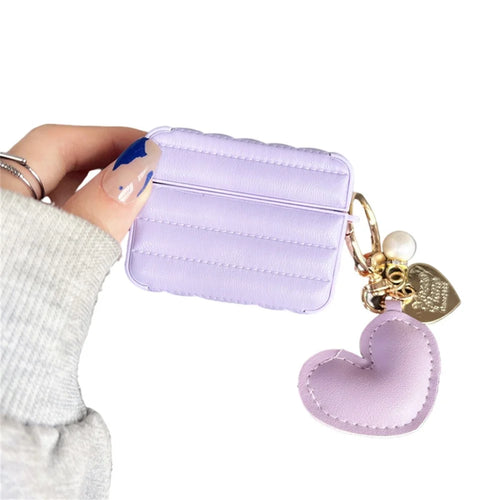 For Apple AirPods Pro Fashionable Down Jacket Pattern Earphone Case Leather+TPU Anti-scratch Protective Cover with Heart Pendant - Purple - 1
