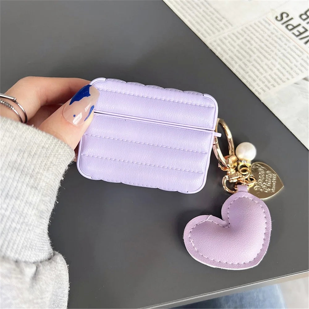 For Apple AirPods Pro Fashionable Down Jacket Pattern Earphone Case Leather+TPU Anti-scratch Protective Cover with Heart Pendant - Purple - 2