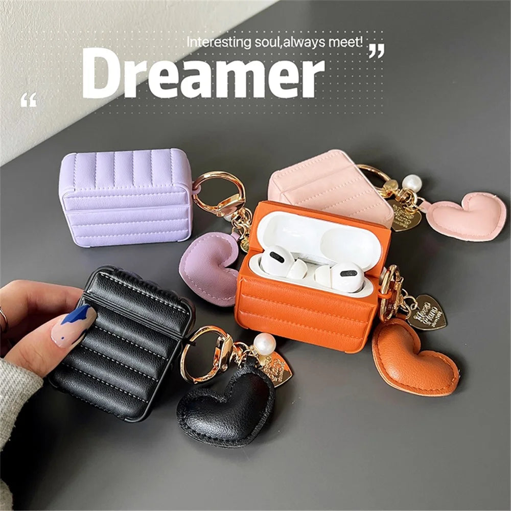 For Apple AirPods Pro Fashionable Down Jacket Pattern Earphone Case Leather+TPU Anti-scratch Protective Cover with Heart Pendant - Purple - 5