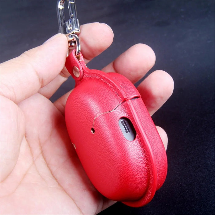For Xiaomi Redmi AirDots S Charging Case Cover Anti-Drop Headset Protector Shockproof Leather Case with Hook - Red - 2