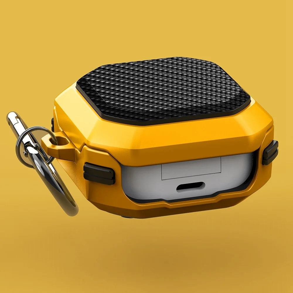 For Samsung Buds Live / Buds2 / Buds 2 Pro  / Buds Pro Anti-Drop Case Thunder Carbon Fibre Texture Earbuds Charging Case Cover Soft TPU+PC Protector - Yellow - 5