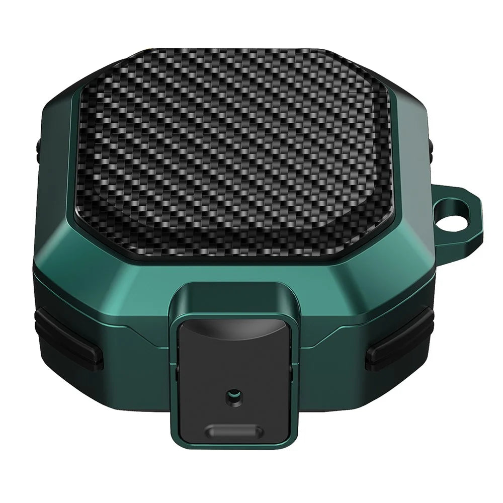 For Samsung Buds Live / Buds2 / Buds 2 Pro  / Buds Pro Carbon Fibre Texture Shockproof Case Earbuds Charging Case Cover Soft TPU+PC Headset Protector - Black Green - 1