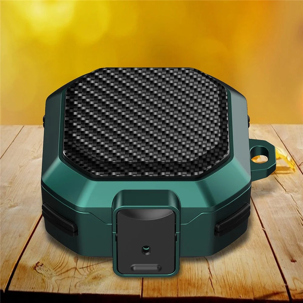 For Samsung Buds Live / Buds2 / Buds 2 Pro  / Buds Pro Carbon Fibre Texture Shockproof Case Earbuds Charging Case Cover Soft TPU+PC Headset Protector - Black Green - 2