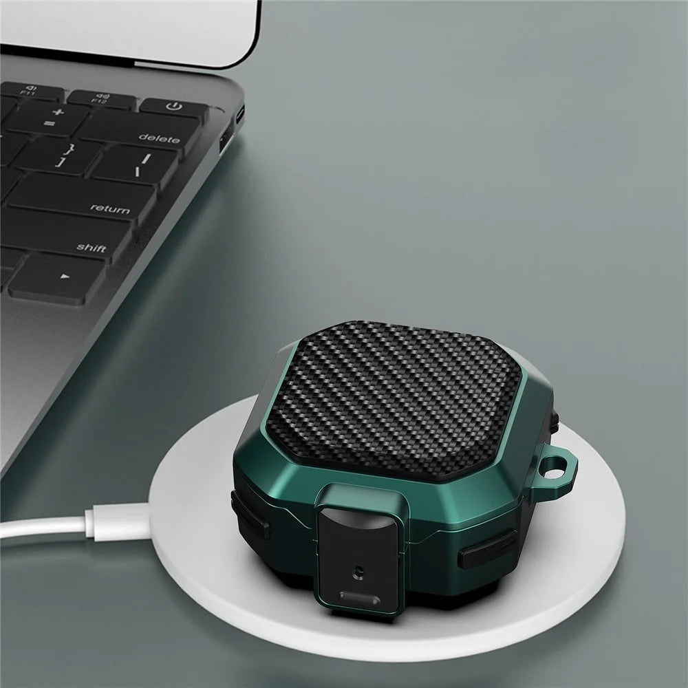 For Samsung Buds Live / Buds2 / Buds 2 Pro  / Buds Pro Carbon Fibre Texture Shockproof Case Earbuds Charging Case Cover Soft TPU+PC Headset Protector - Black Green - 4