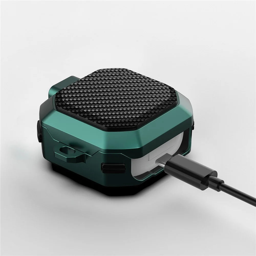For Samsung Buds Live / Buds2 / Buds 2 Pro  / Buds Pro Carbon Fibre Texture Shockproof Case Earbuds Charging Case Cover Soft TPU+PC Headset Protector - Black Green - 6