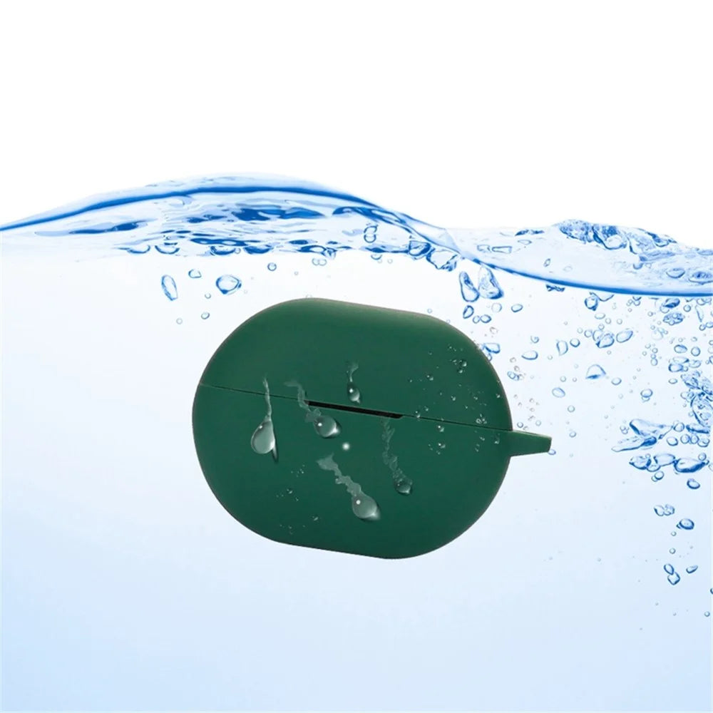 For Haylou GT1 2022 Anti-scratch Silicone Cover TWS Earphone Protective Sleeve Case with Anti-lost Buckle - Midnight Green - 2