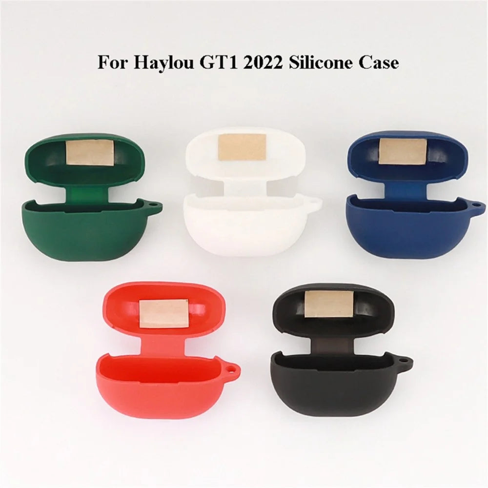 For Haylou GT1 2022 Anti-scratch Silicone Cover TWS Earphone Protective Sleeve Case with Anti-lost Buckle - Midnight Green - 5