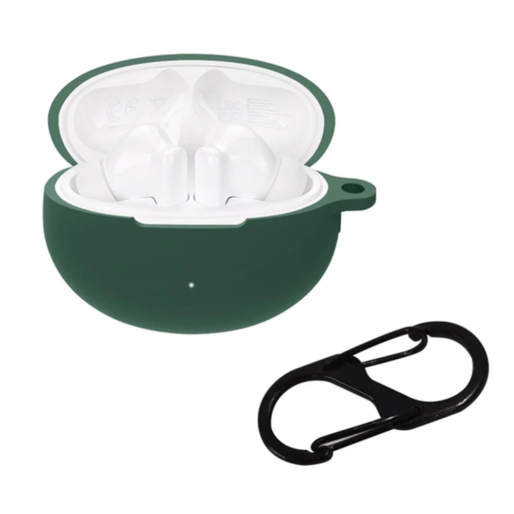 For Huawei FreeBuds 5i Bluetooth-compatible Earphone Silicone Case Anti-drop Anti-scratch Protective Cover with Anti-lost Buckle - Blackish Green - 1