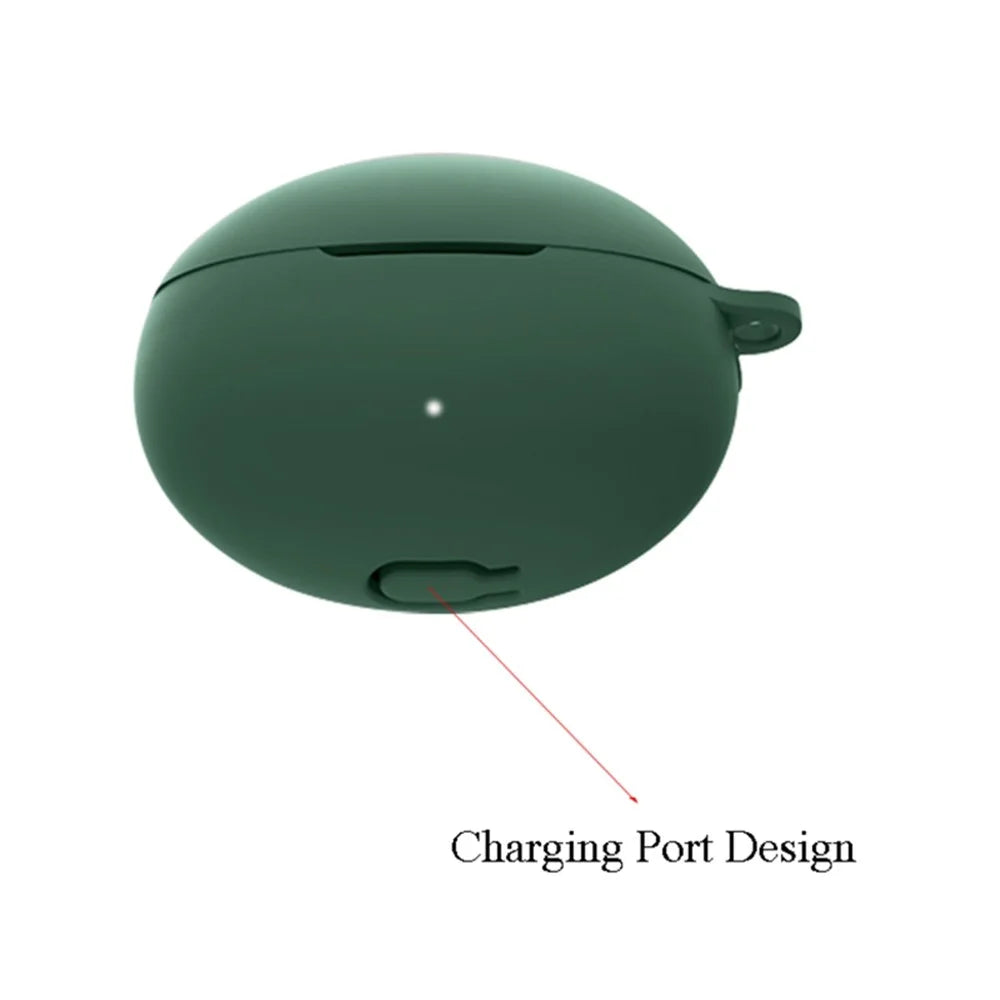 For Huawei FreeBuds 5i Bluetooth-compatible Earphone Silicone Case Anti-drop Anti-scratch Protective Cover with Anti-lost Buckle - Blackish Green - 3