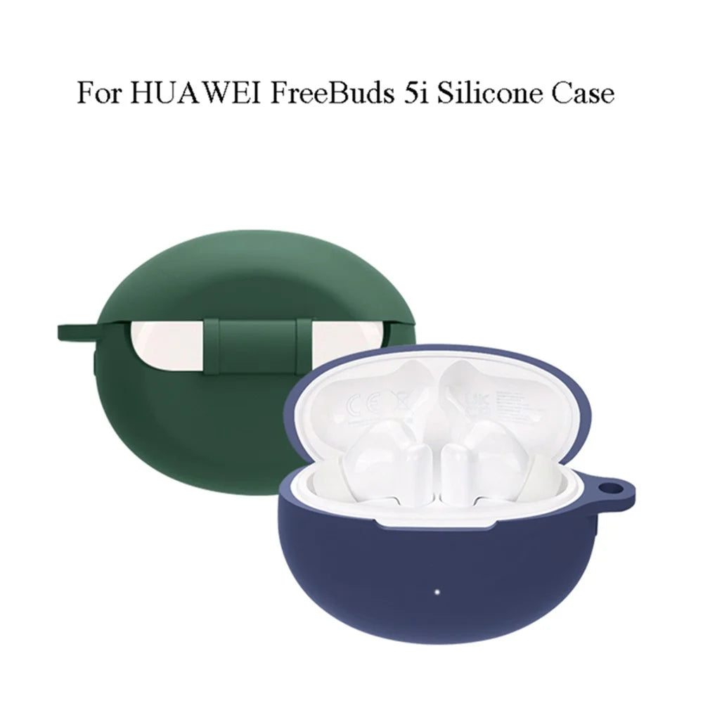 For Huawei FreeBuds 5i Bluetooth-compatible Earphone Silicone Case Anti-drop Anti-scratch Protective Cover with Anti-lost Buckle - Blackish Green - 4