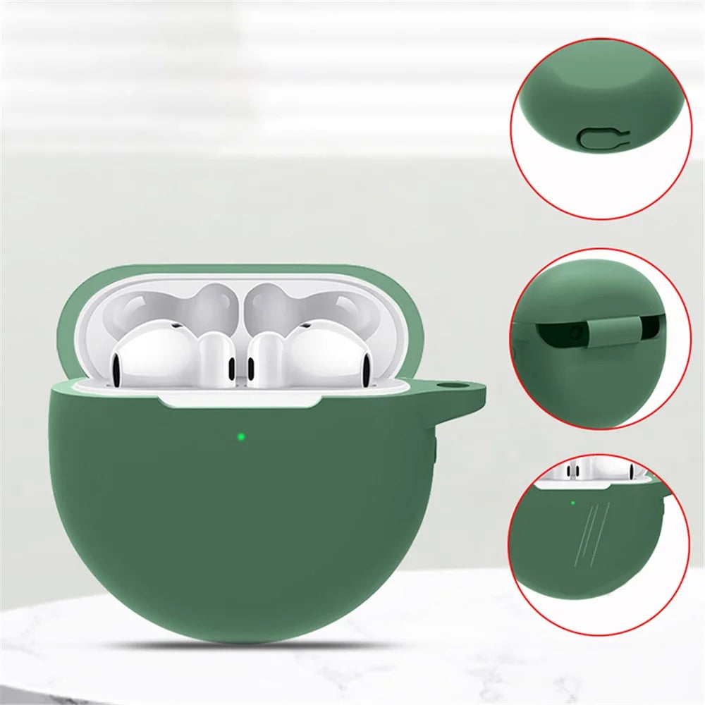 Waterproof Silicone Case for Huawei FreeBuds 4 / 4E Earphone Protective Cover with Hook - Blackish Green - 2