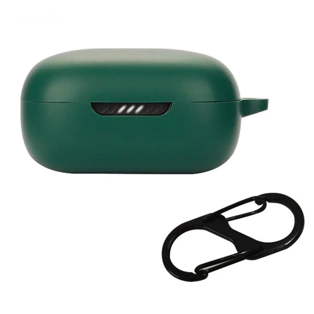 For JBL Live Pro 2 TWS / JBL Live Free 2 TWS Bluetooth-compatible Earbuds Silicone Case Cover Drop-Proof Soft Protector with Anti-Lost Buckle - Blackish Green - 1