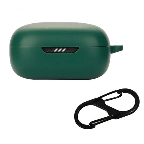 For JBL Live Pro 2 TWS / JBL Live Free 2 TWS Bluetooth-compatible Earbuds Silicone Case Cover Drop-Proof Soft Protector with Anti-Lost Buckle - Blackish Green - 1