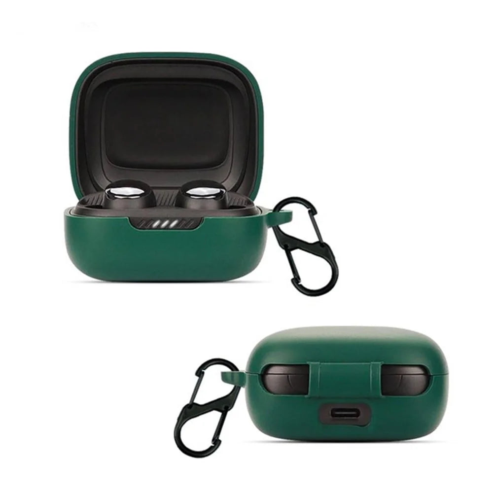 For JBL Live Pro 2 TWS / JBL Live Free 2 TWS Bluetooth-compatible Earbuds Silicone Case Cover Drop-Proof Soft Protector with Anti-Lost Buckle - Blackish Green - 2