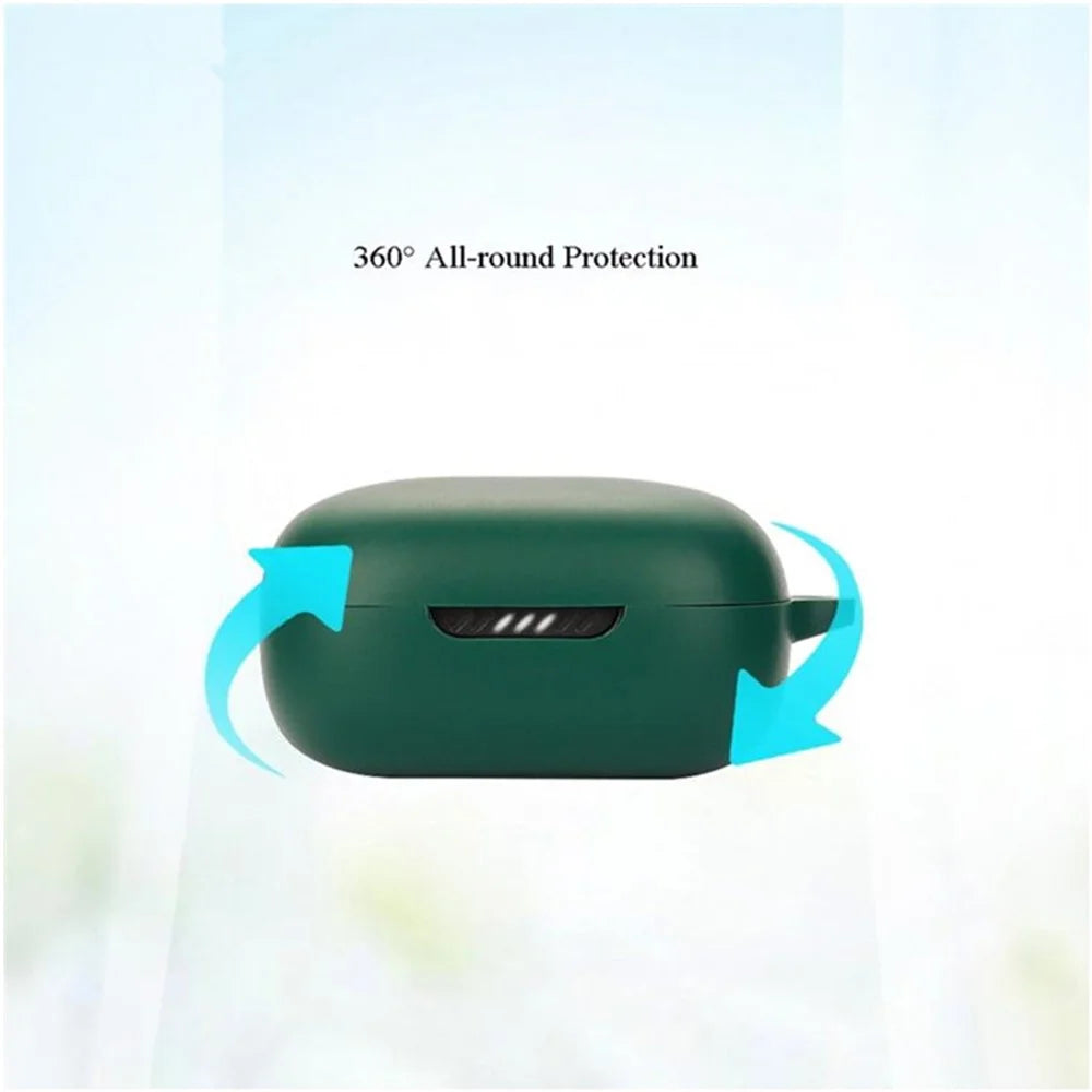 For JBL Live Pro 2 TWS / JBL Live Free 2 TWS Bluetooth-compatible Earbuds Silicone Case Cover Drop-Proof Soft Protector with Anti-Lost Buckle - Blackish Green - 6