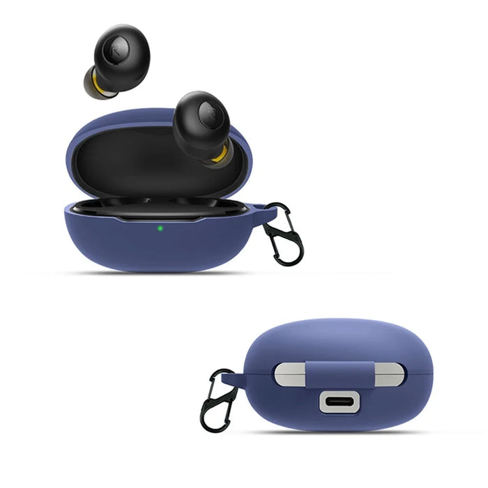 Scratch Resistant Case for Realme Buds Q Wireless Earbuds Protector with Anti-Lost Buckle Bluetooth-compatible Headset Silicone Cover - Dark Blue - 5