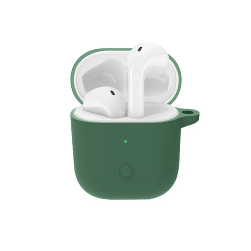 For Realme Buds Air Neo TWS Headset Silicone Case Bluetooth-compatible Earbuds Protective Cover with Anti-Lost Buckle - Blackish Green - 1