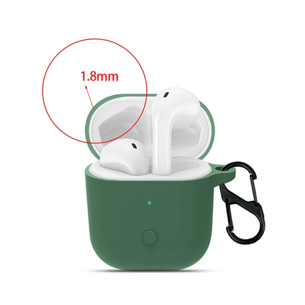 For Realme Buds Air Neo TWS Headset Silicone Case Bluetooth-compatible Earbuds Protective Cover with Anti-Lost Buckle - Blackish Green - 2