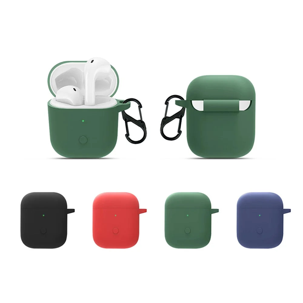 For Realme Buds Air Neo TWS Headset Silicone Case Bluetooth-compatible Earbuds Protective Cover with Anti-Lost Buckle - Blackish Green - 5