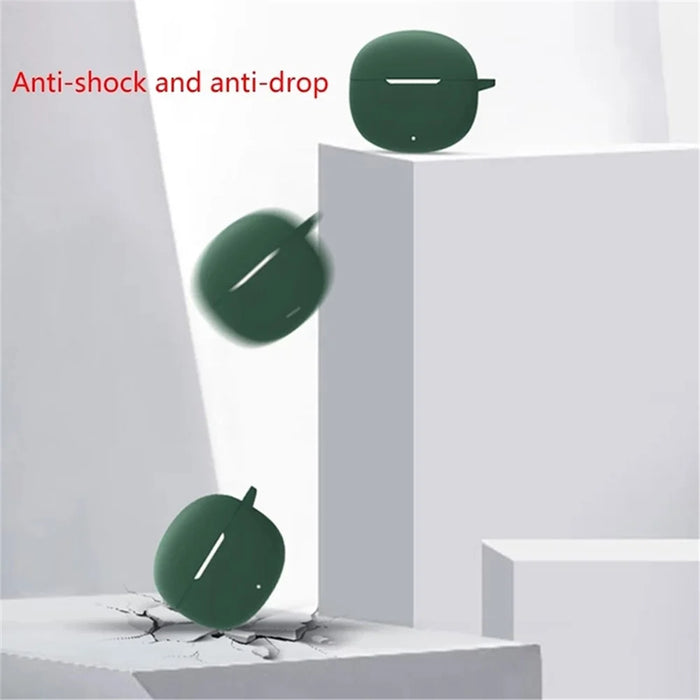 Silicone Case for QCY T20 Bluetooth-compatible Earbuds Cover Drop-Proof Soft Protector with Anti-Lost Buckle - Blackish Green - 4