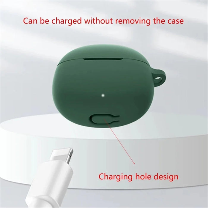 Silicone Case for QCY T20 Bluetooth-compatible Earbuds Cover Drop-Proof Soft Protector with Anti-Lost Buckle - Blackish Green - 5