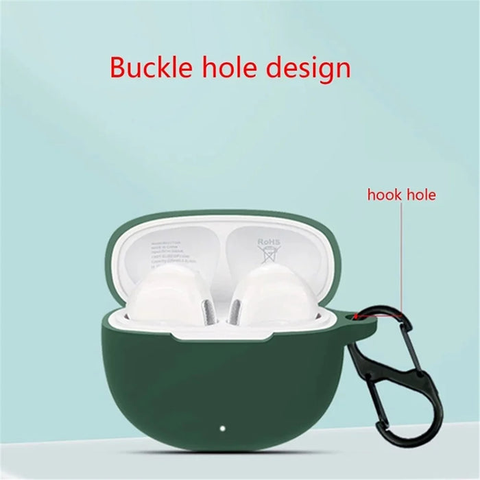 Silicone Case for QCY T20 Bluetooth-compatible Earbuds Cover Drop-Proof Soft Protector with Anti-Lost Buckle - Blackish Green - 6