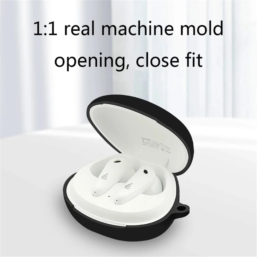 Precise Cutout Silicone Case for Edifier FunBuds Anti-fall Shockproof Earphone Protective Cover with Hook - Black - 2