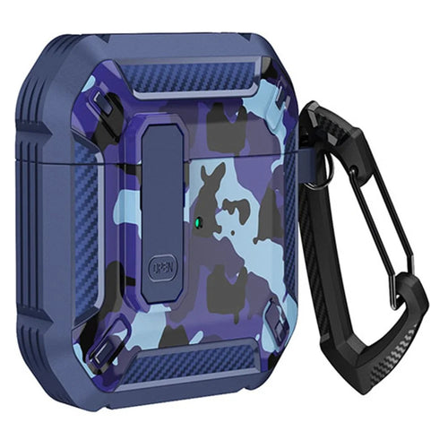 For Apple AirPods with Charging Case (2016) / (2019) / AirPods with Wireless Charging Case (2019) Protector Bluetooth-compatible Earphone Case Soft TPU+PC Shockproof Cover - Blue / Camo Blue - 1