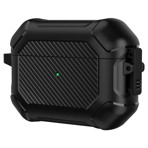 For Apple AirPods Pro Carbon Fiber Anti-Drop Case Portable Bluetooth-compatible Earbuds Soft TPU+PC Cover with Buckle - Black - 2