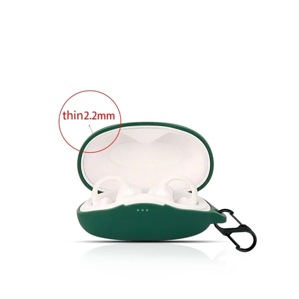 For Earsopen SS900 Bluetooth-compatible Earphones Silicone Case, Anti-scratch Earbuds Protective Cover with Anti-loss Buckle - Blackish Green - 2