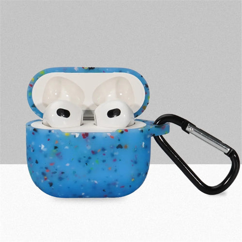 For Apple Airpods 3 Flower Pattern Silicone Case Bluetooth-compatible Earbuds Protective Cover with Anti-loss Carabiner - Blue - 1