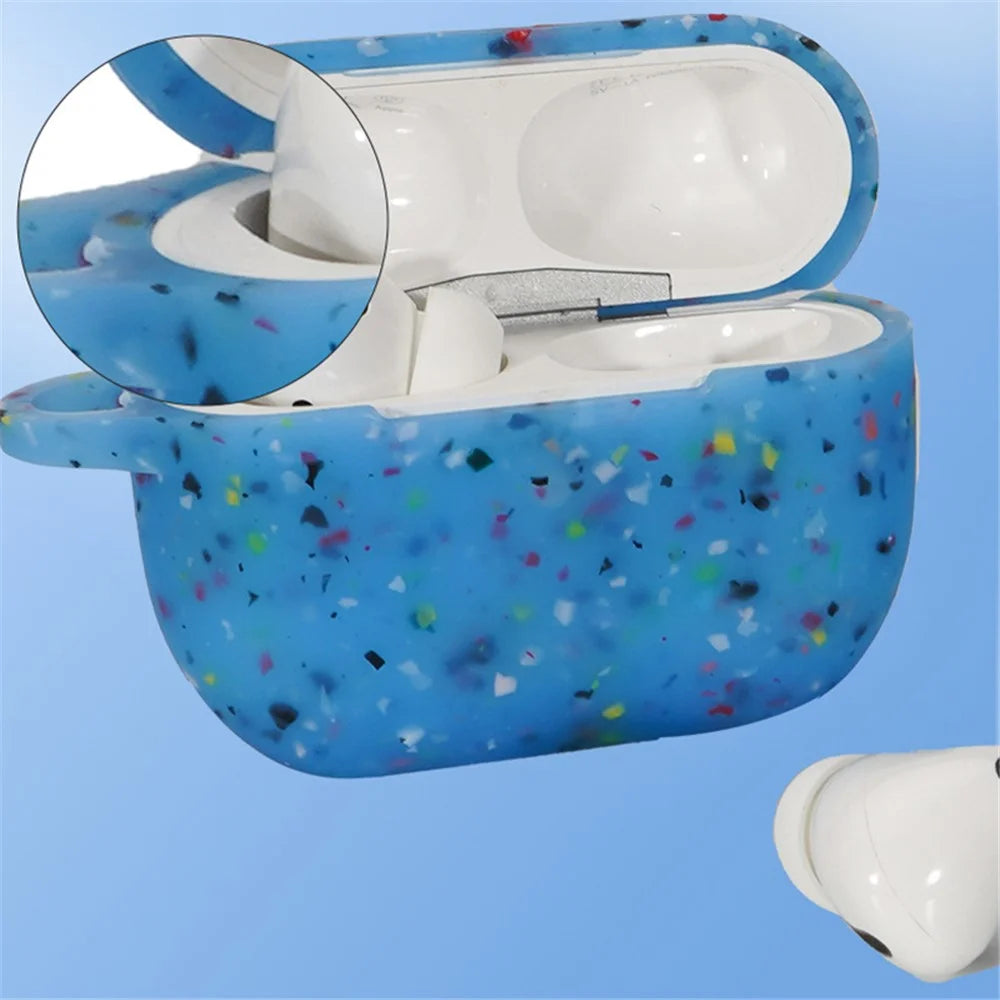 For Apple Airpods 3 Flower Pattern Silicone Case Bluetooth-compatible Earbuds Protective Cover with Anti-loss Carabiner - Blue - 2