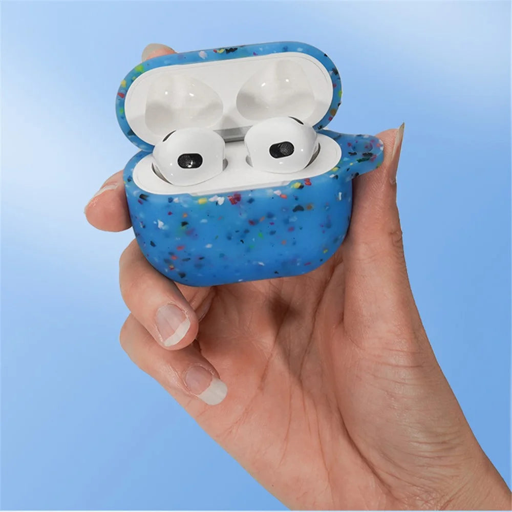 For Apple Airpods 3 Flower Pattern Silicone Case Bluetooth-compatible Earbuds Protective Cover with Anti-loss Carabiner - Blue - 3