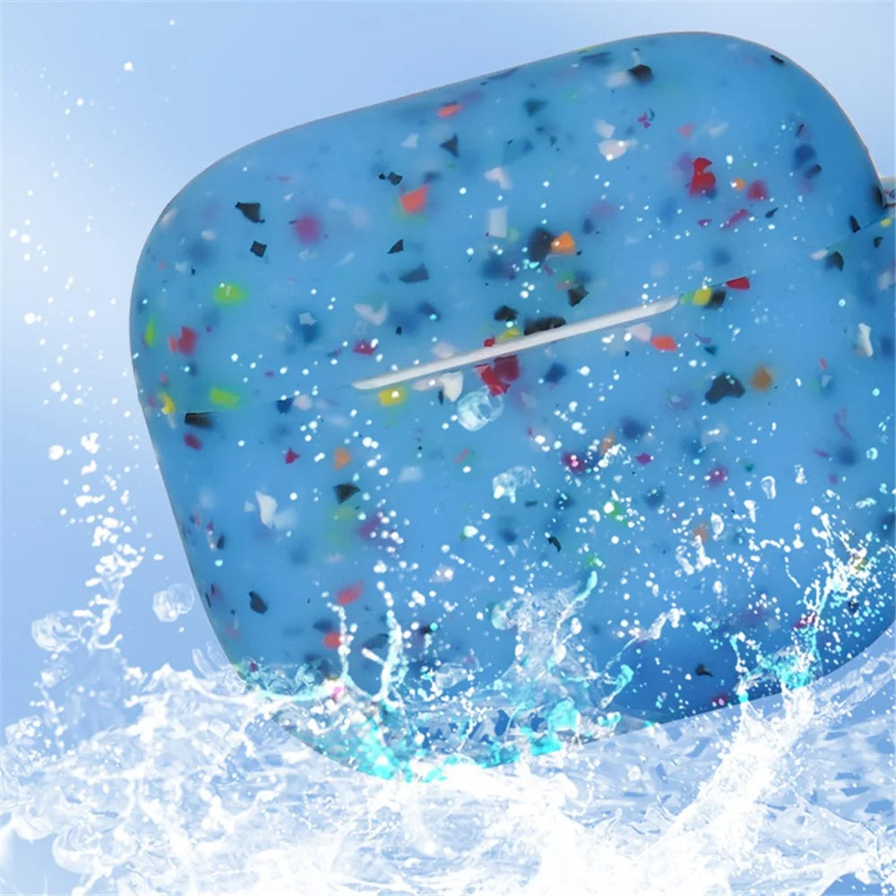 For Apple Airpods 3 Flower Pattern Silicone Case Bluetooth-compatible Earbuds Protective Cover with Anti-loss Carabiner - Blue - 4