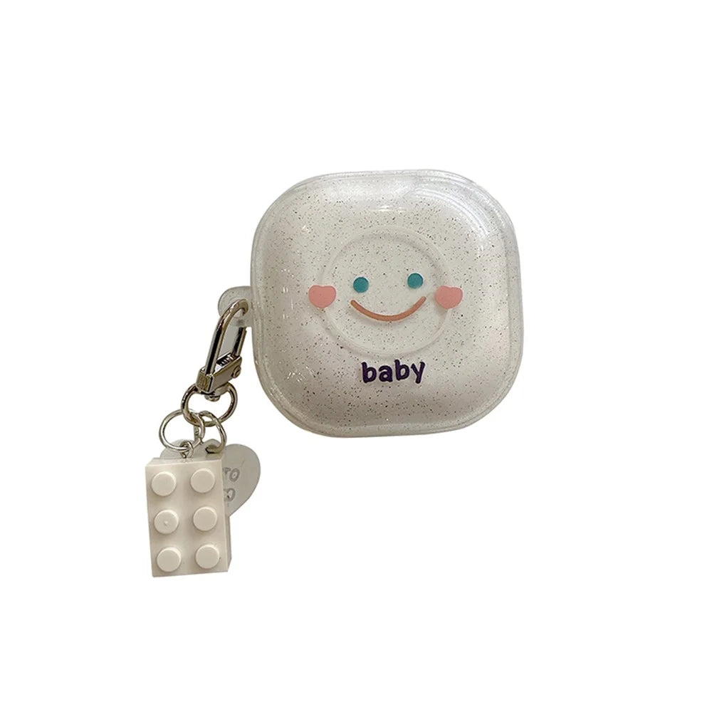 For Samsung Galaxy Buds Live / Buds Pro / Buds2 Transparent Earphone Case Soft TPU Clear Glitter Smile Face Pattern Protective Cover with Heart Pendant - White - 1