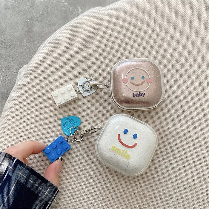 For Samsung Galaxy Buds Live / Buds Pro / Buds2 Transparent Earphone Case Soft TPU Clear Glitter Smile Face Pattern Protective Cover with Heart Pendant - White - 3