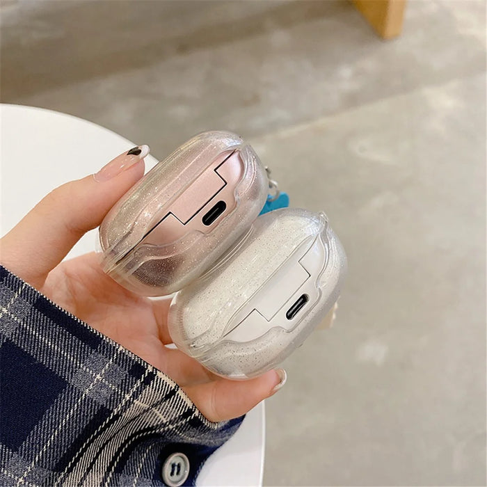 For Samsung Galaxy Buds Live / Buds Pro / Buds2 Transparent Earphone Case Soft TPU Clear Glitter Smile Face Pattern Protective Cover with Heart Pendant - White - 5