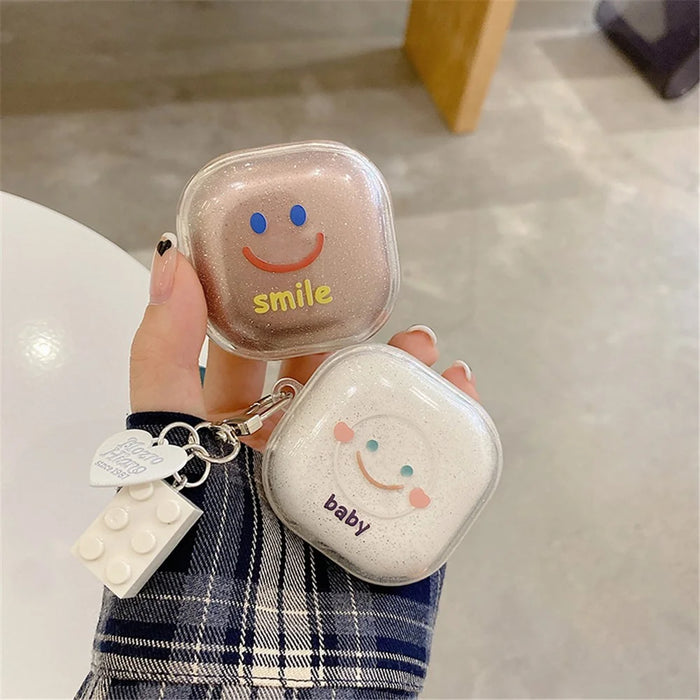 For Samsung Galaxy Buds Live / Buds Pro / Buds2 Transparent Earphone Case Soft TPU Clear Glitter Smile Face Pattern Protective Cover with Heart Pendant - White - 7